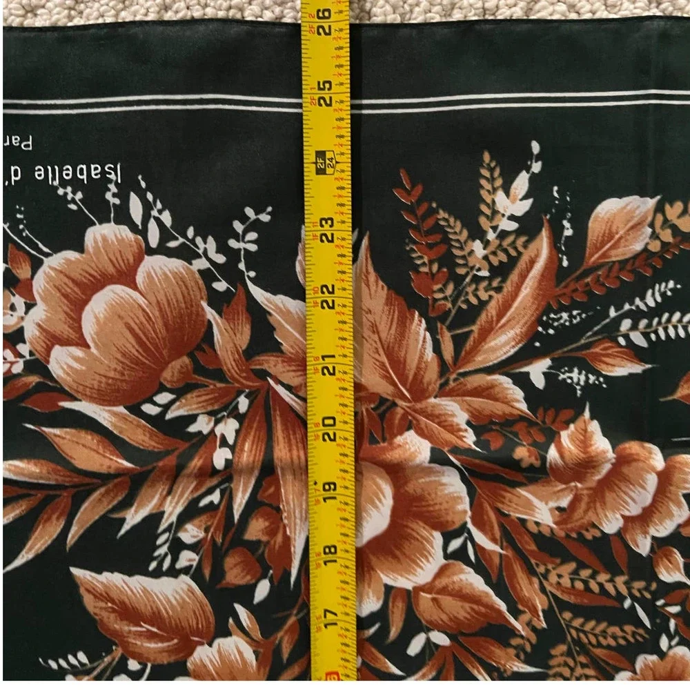 Vintage Isabelle d’Amboise Paris Green Floral Square Scarf 27” French Designer
